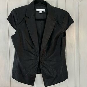 New York & Company Stretch Linen Blend Cap Sleeve collared Topper Women Sz 8